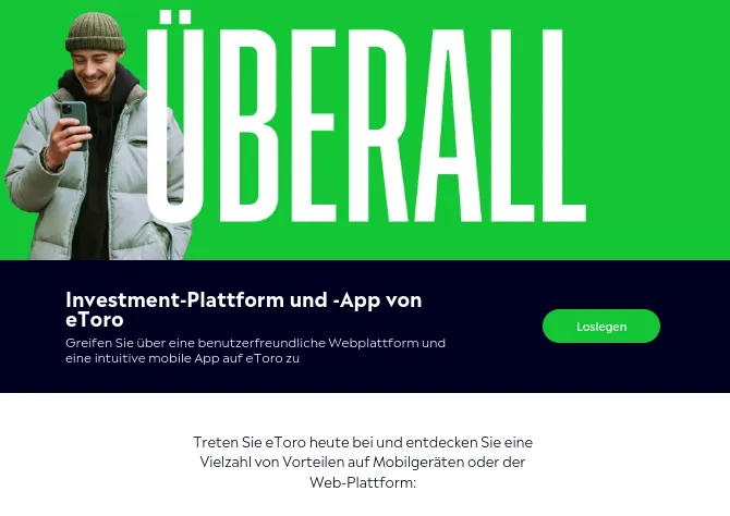 Investment App vom Broker Etoro