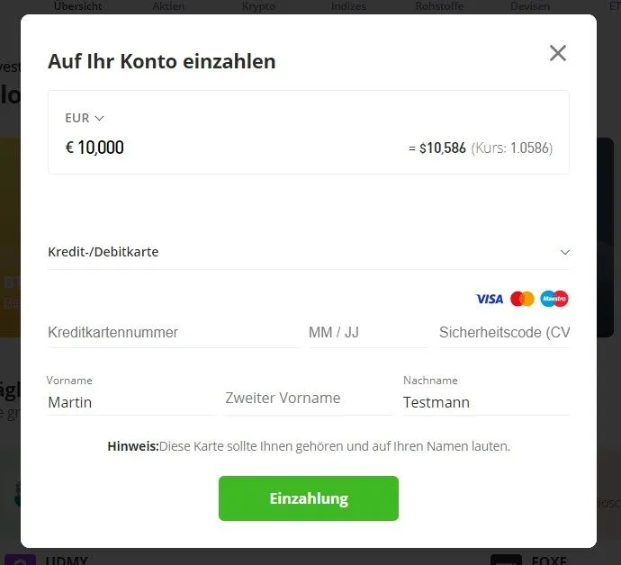 Einzahlung beim Forex Broker