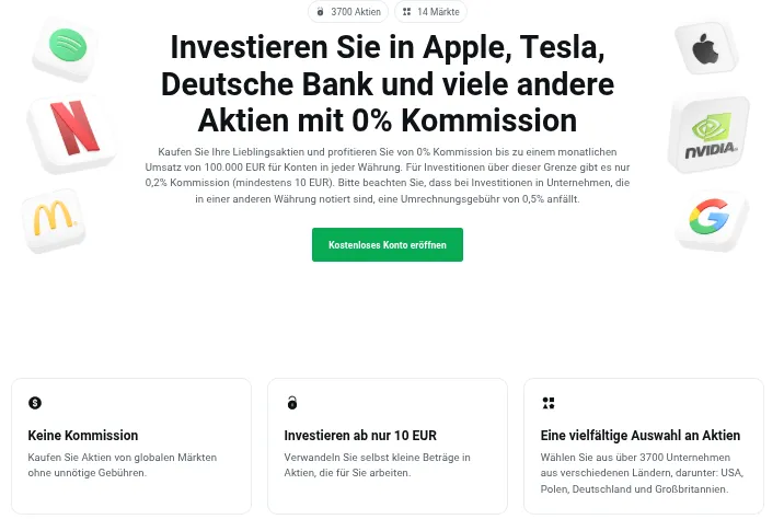 Gebühren für Aktien/Kommissionen bei XTB Broker Aktien App