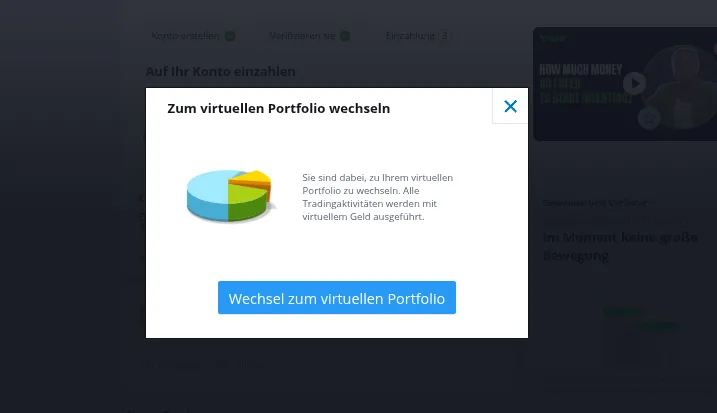 etoro Demokonto und wechsel zum virtuellen Portfolio