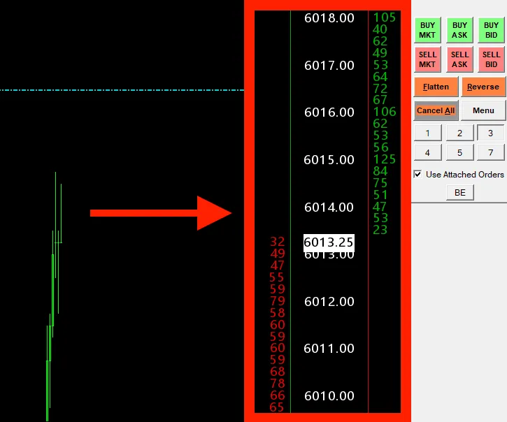 Ansicht des Orderbuchs von der Software Sierra Chart