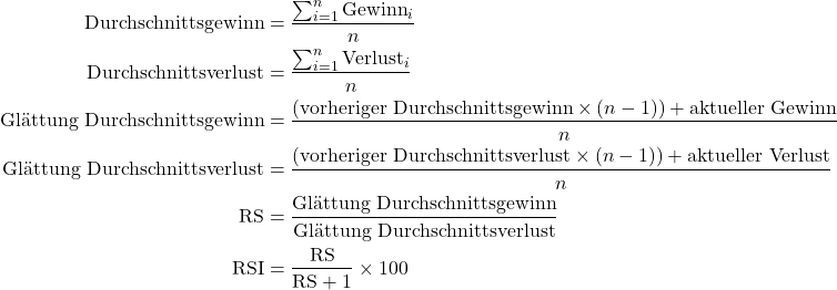 Die Formel für den RSI Indikator