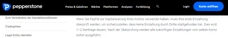 Pepperstone PayPal als Zahlungsmethode