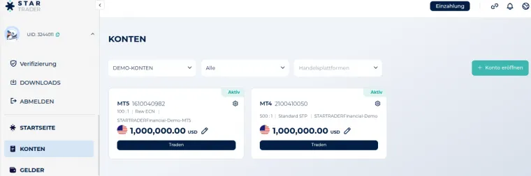 Demo einrichten bei StarTrader