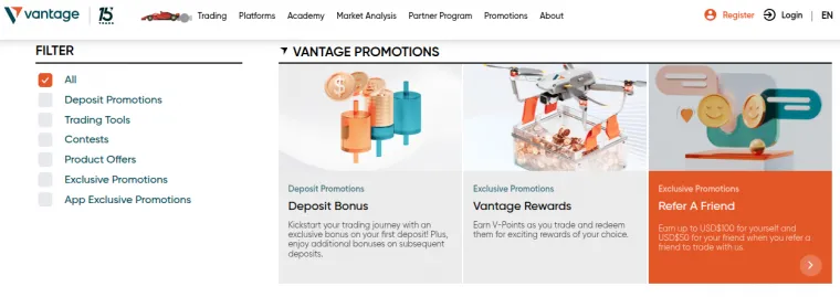 Übersicht zu den Promotions bei Vantage