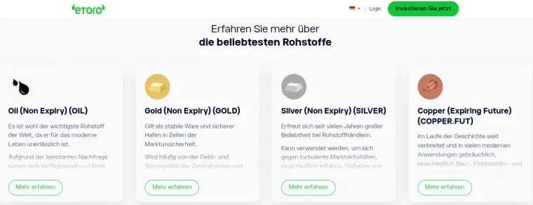 Rohstoffe im Handel bei eToro