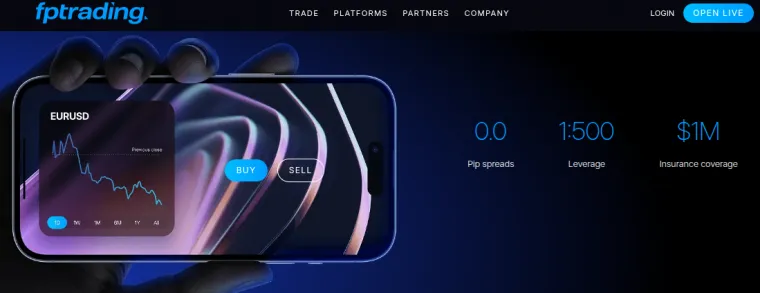 FP Trading Homepage bewirbt hohe Hebel