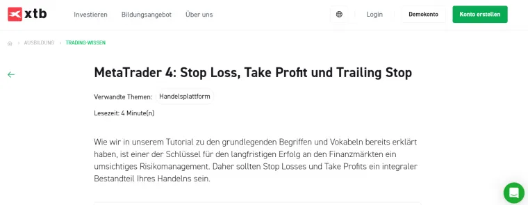 XTB mit Trailing Stop Loss