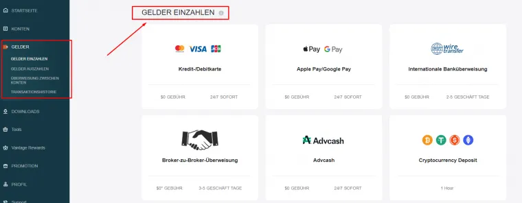 Geld einzahlen beim MT5