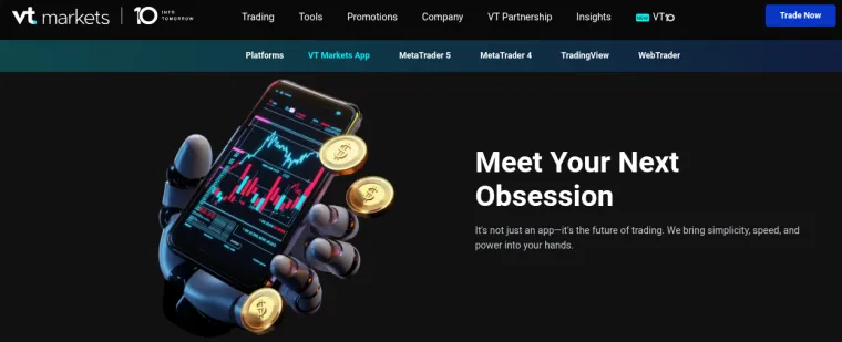 Vorstellung der VT Markets CFD Trading App auf der Homepage des Brokers