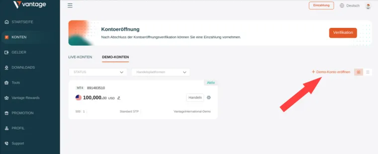 Vantage Markets Demo Account