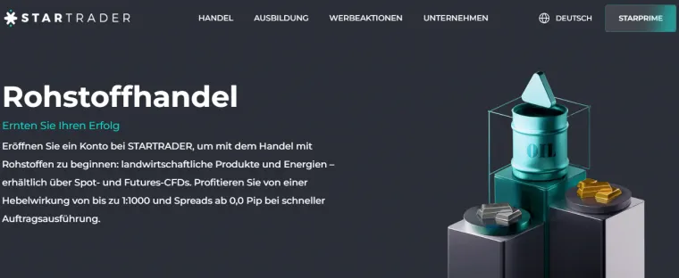 StarTrader bietet auch Rohstoffe zum Handel an