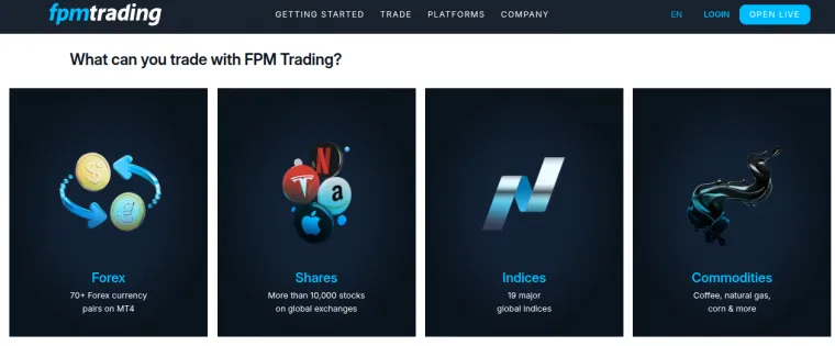Instrumente im Angebot von FPM Trading