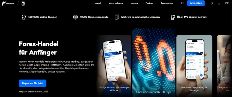 Webseite des Brokers PU Prime (ECN)