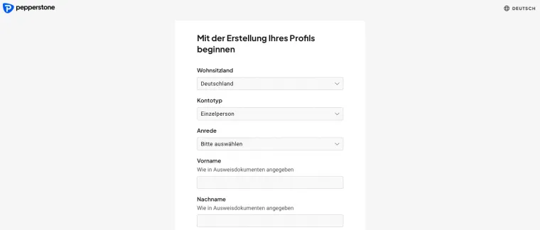 Pepperstone Registrierung