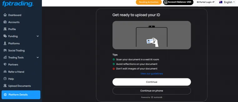 ID Verifizierung für ein Konto bei FP Trading