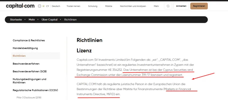 Capital.com Regulierung