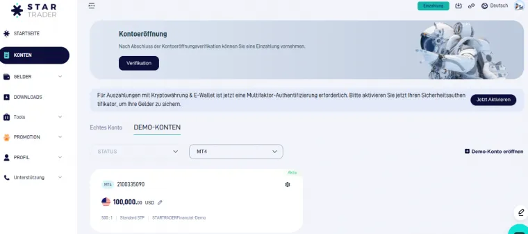 Demokonto bei StarTrader