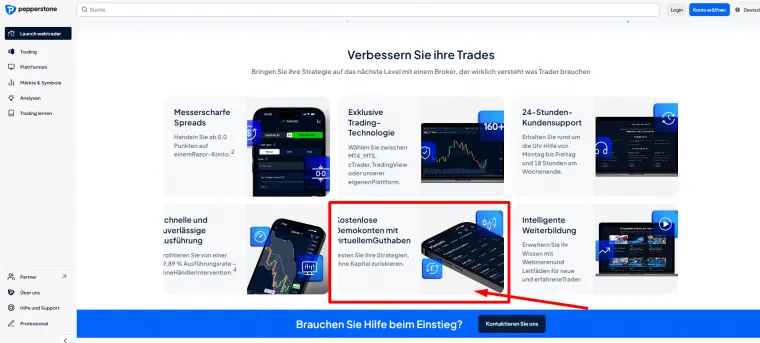 Trading Demokonto bei Pepperstone