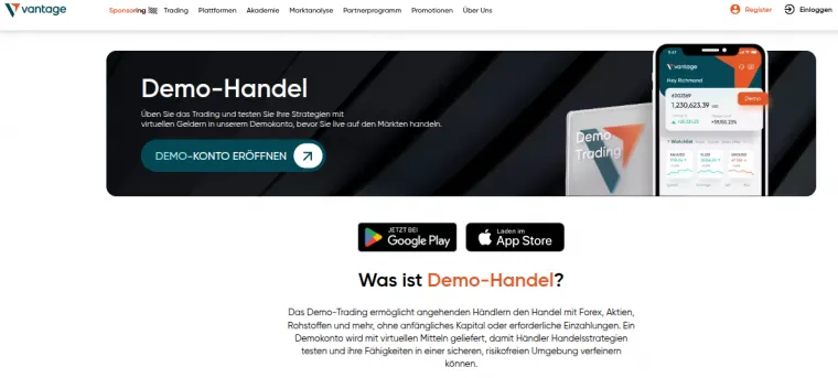 Demokoto zum Daytrading bei Vantage Markets
