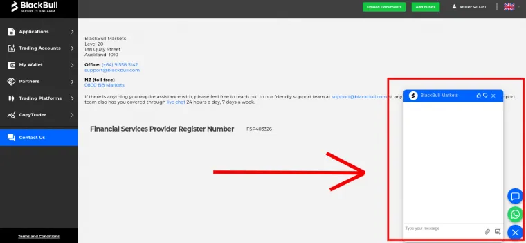 Kundendienst Chat bei BlackBull Markets