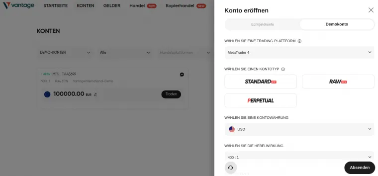 Vantage Forex Trading Demokonten