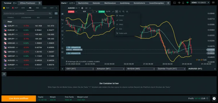 xStation Plattform von XTB im Demomodus