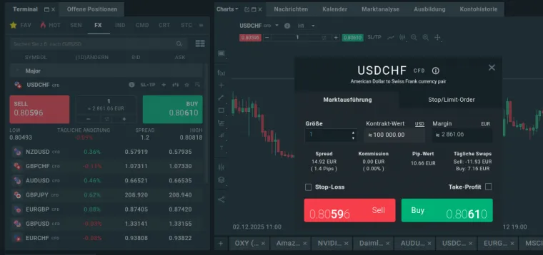 Kaufmaske mit Gebühren bei XTB