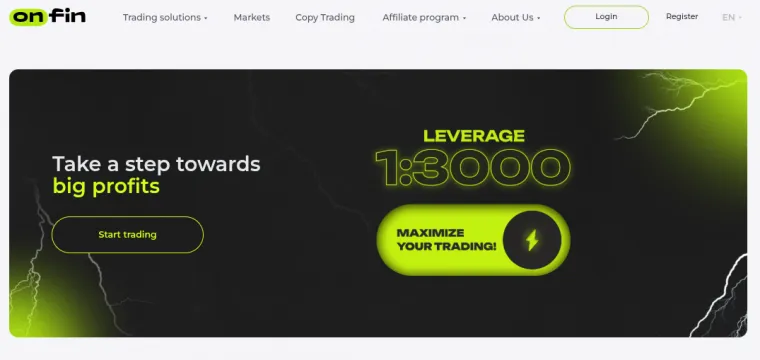 Hoher Hebel von 1:300 auf der Webseite von OnFin