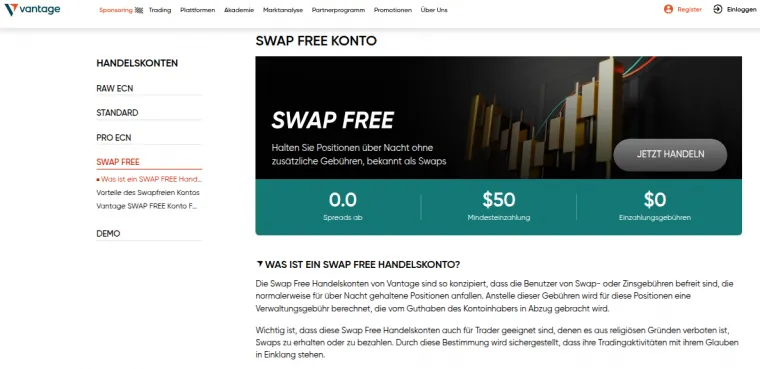 Vantage Markets Trading mit islamischem Konto