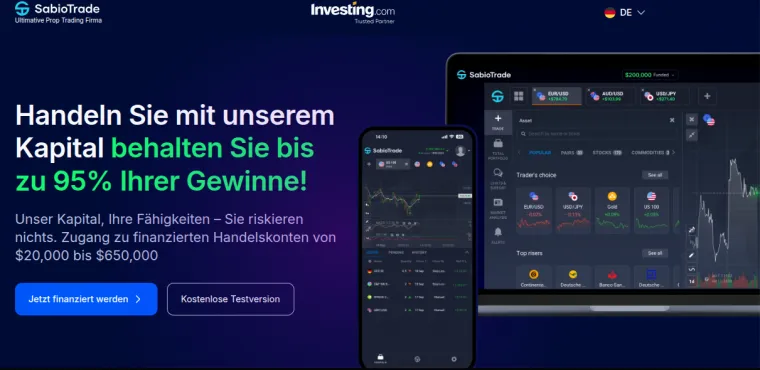 Sabio Trade Webseite für Funded Accounts
