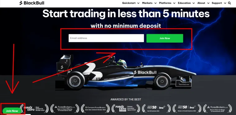 Buttons für die Kontoeröffnung bei BlackBul Markets