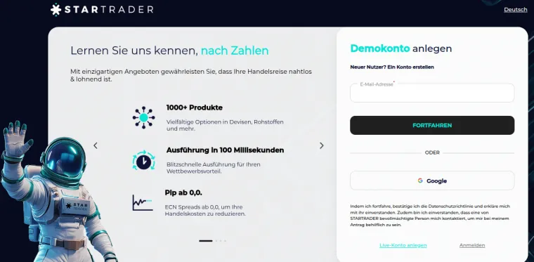 Star Trader Demokonto Anmeldung