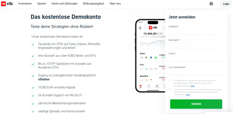 Demokonto bei XTB eröffnen