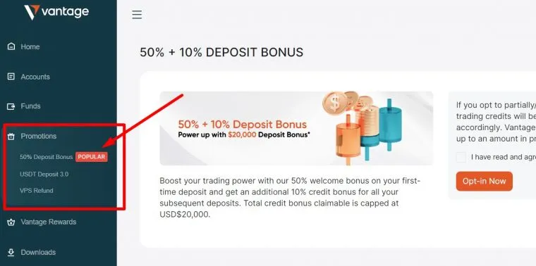 Broker Bonus bei Vantage