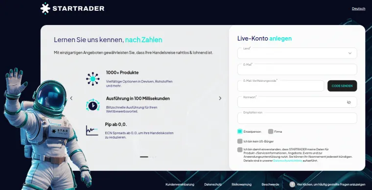 Anmeldemaske bei StarTrader