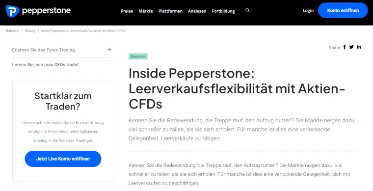 Pepperstone Leerverkauf Broker