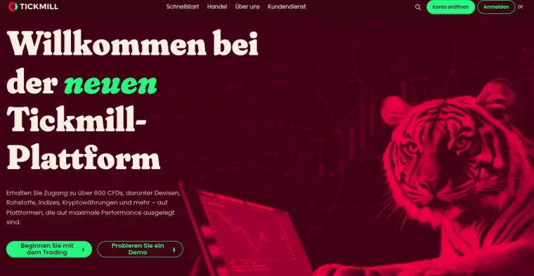 Homepage vom Daytrading Broker Tickmill
