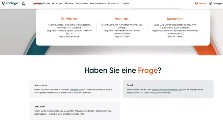 Kontakt aufnehmen mit Vantage Markets Support