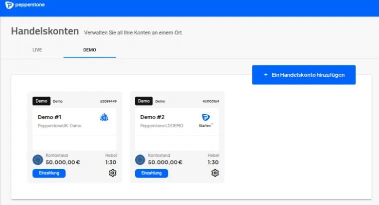 Demokonten bei Pepperstone einrichten