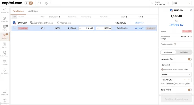 Position überwachen und GSLO verwalten bei Capital.com