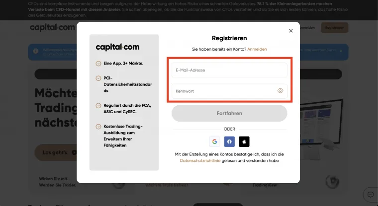 Kontoeröffnung bei capital.com