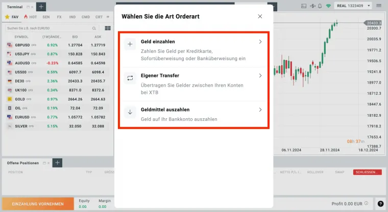 XTB Einzahlung und Auszahlung
