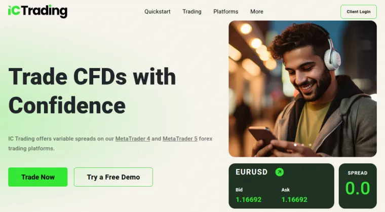 Hauptseite des ECN Brokers IC Trading