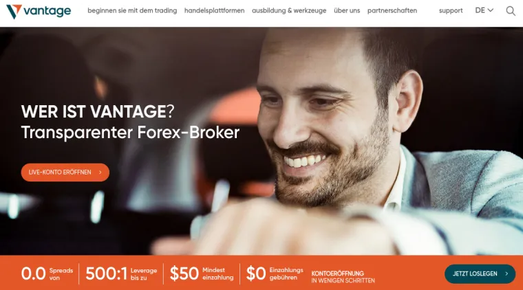 Vantage Markets Weseite für CFD Trading