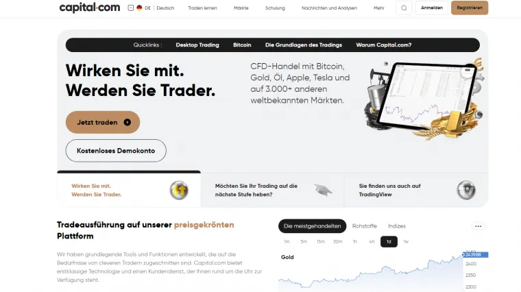 Capital.com website und PayPal Broker