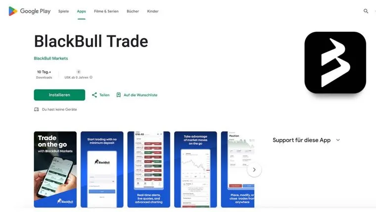 BlackBull CFD App im Google Play Store