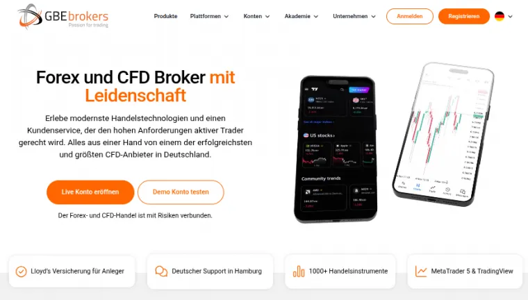 Webseite von GBE Brokers