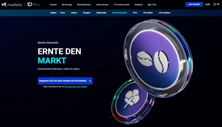 VT Markets bietet auch Rohstoffe zum Handel an