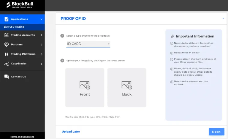 Verifizierung per ID Check bei BlackBull Markets